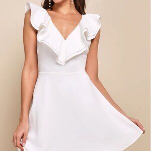 Lulus Divine Darling White Ruffled Skater Dress